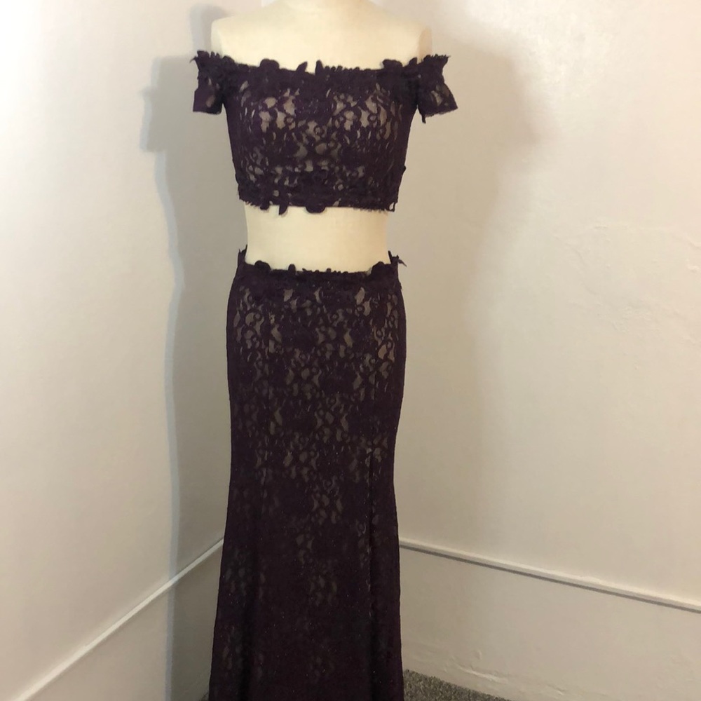Sequin hearts. Two piece formal gown.  Size 7